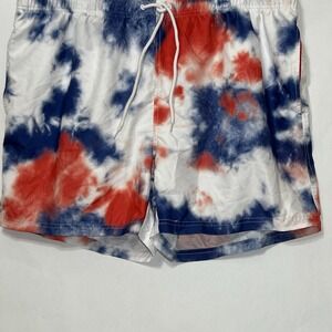 CELEBRATE Patriotic Tie Dye Swim Trunks Shorts Red Blue Mesh Lined Men 2XL 44/46